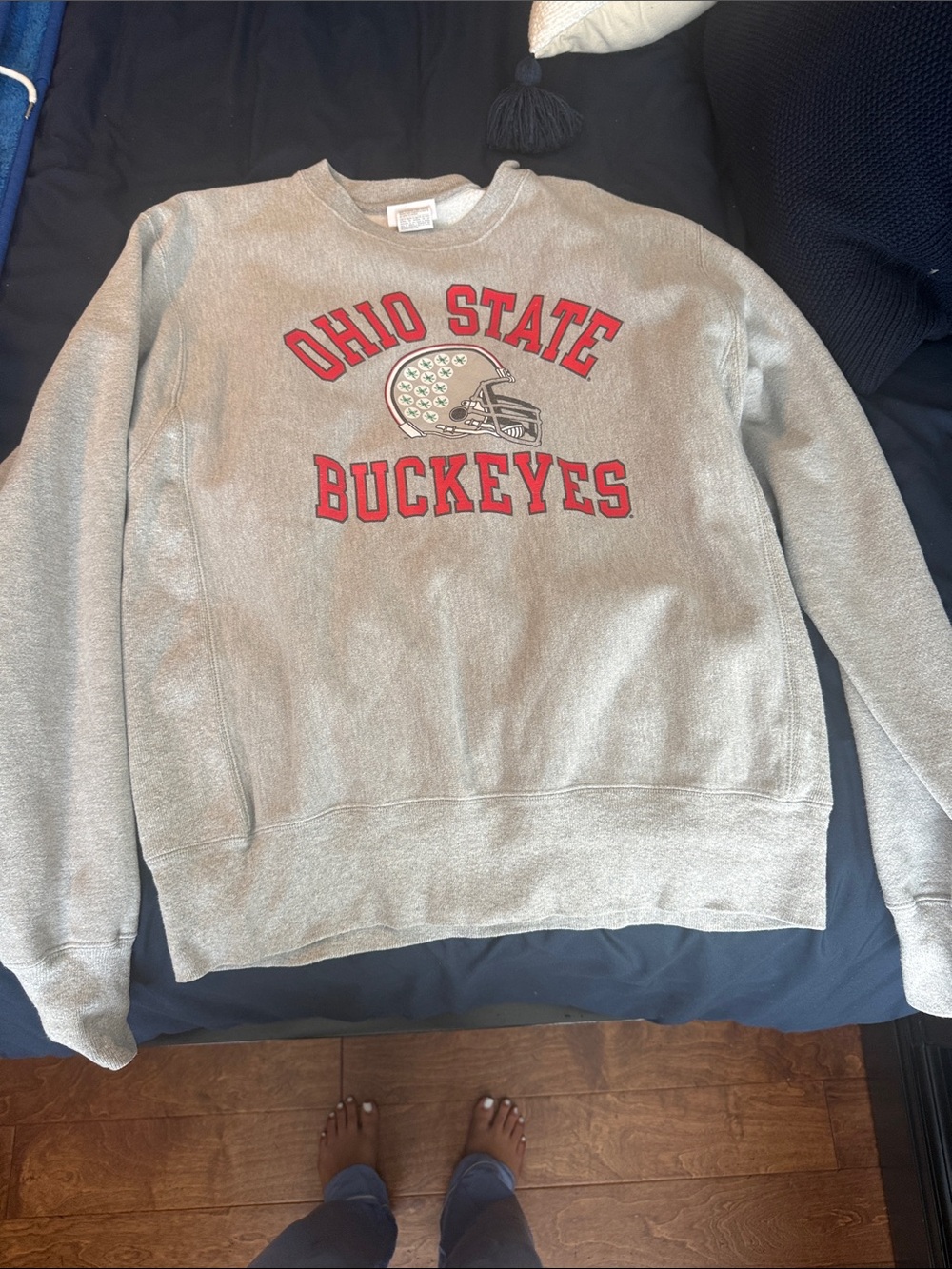 Champion Gray Ohio State Buckeyes Crewneck Sweatshirt with Red Logo